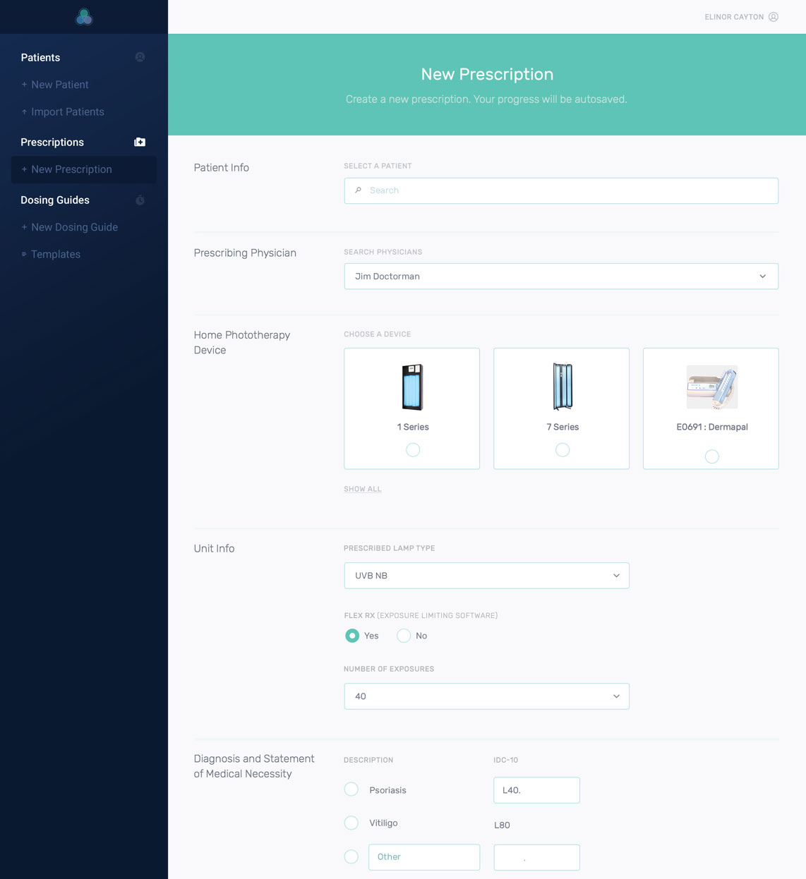 Design of the new prescription form in the Daavlin app