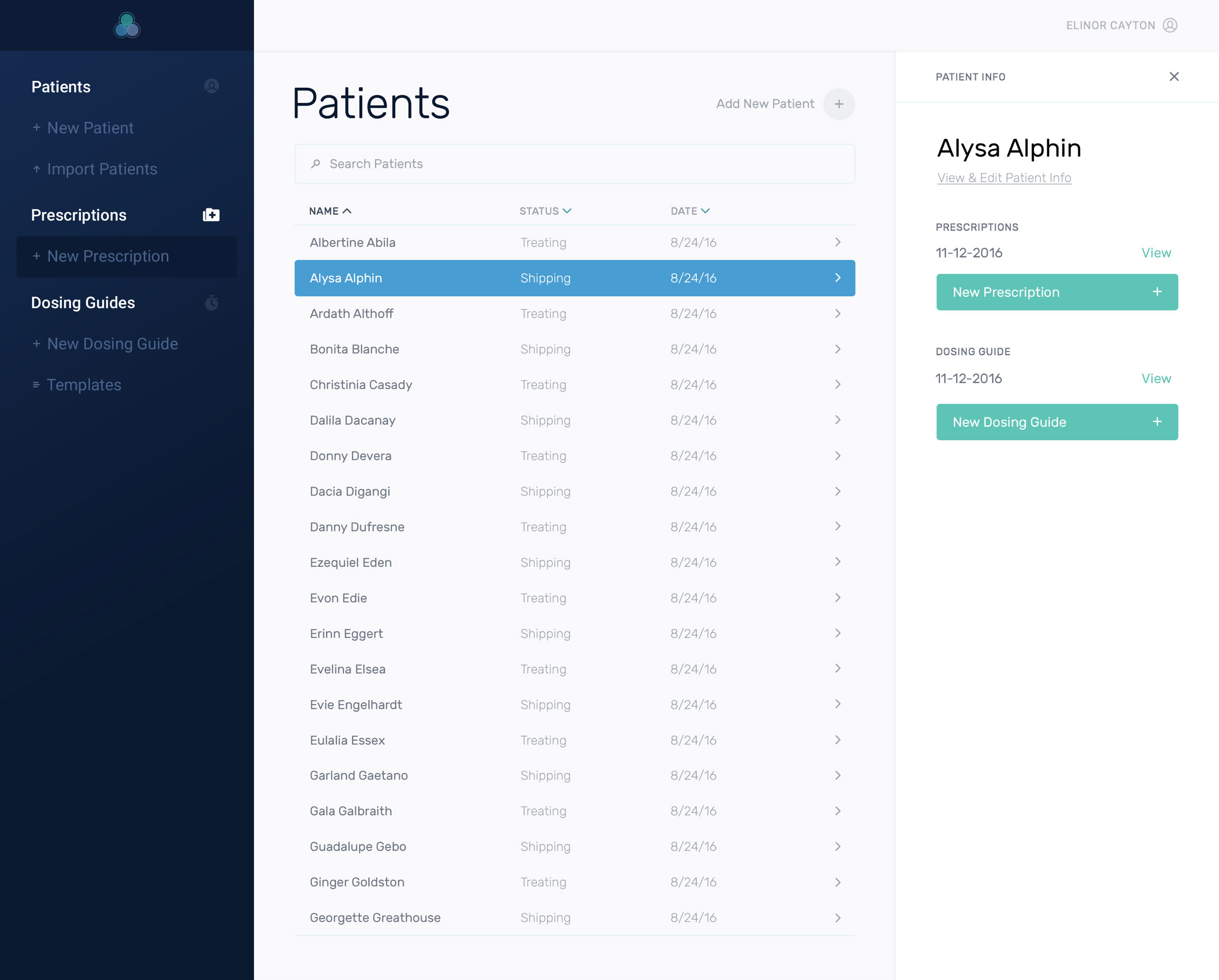 Designs of the patients dashboard within the Daavlin app